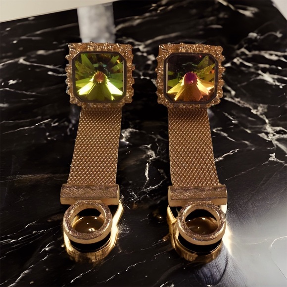 Dante Vintage Nugget Green Rivoli Wrap Around Signed Gold Cufflink Set - Picture 2 of 8